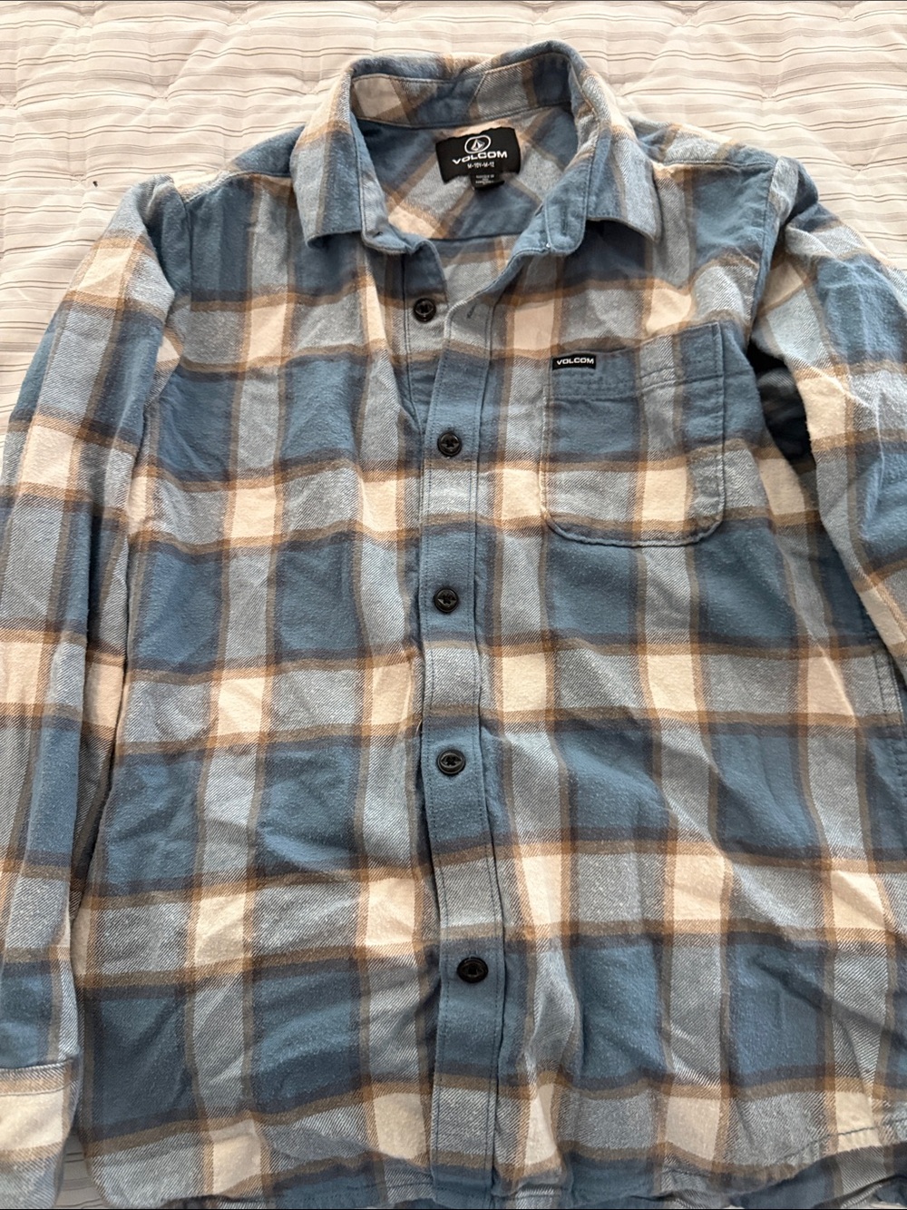 Volcom Blue White Brown Plaid Button-Down Shirt - Kids